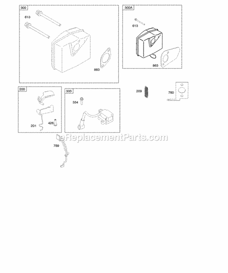 Governor Spring Ignition Muffler Diagram and Parts List for  Briggs and Stratton Engine
